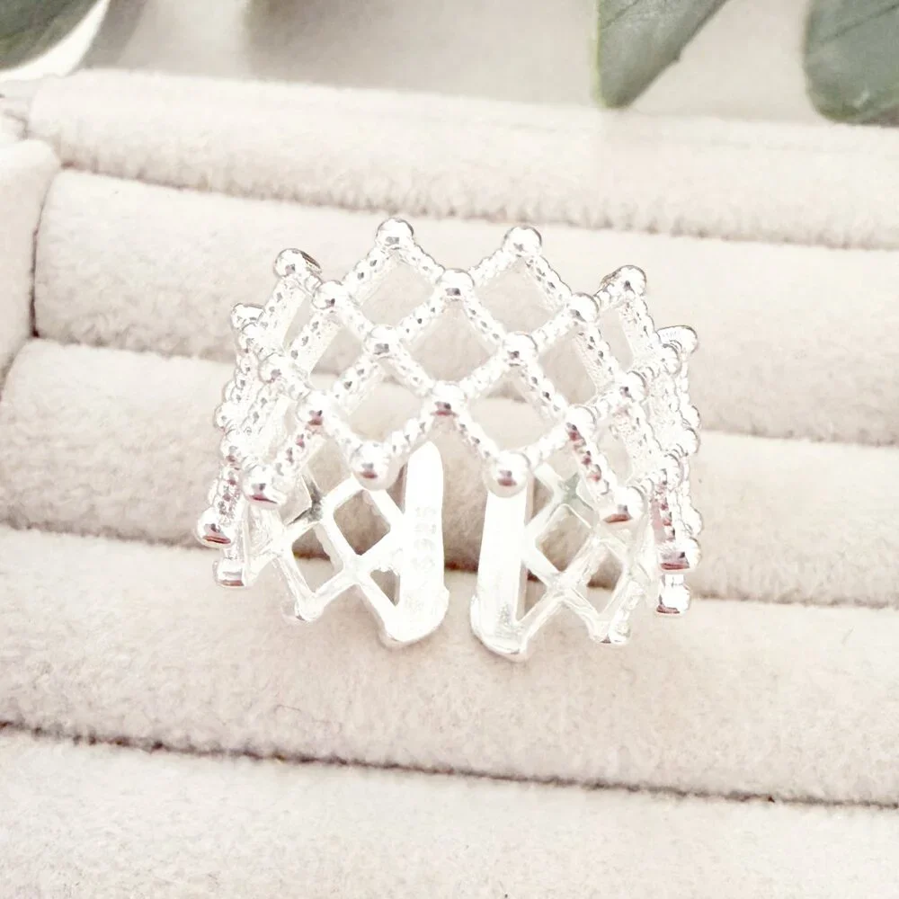 925 Sterling Silver Textured Ring Band Thick Ring Weave Woven Ring